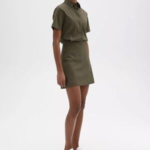 Theory A-line linen dress in olive green